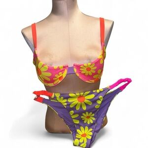 OneOne Floral Bikini Set in Pink and Purple Medium